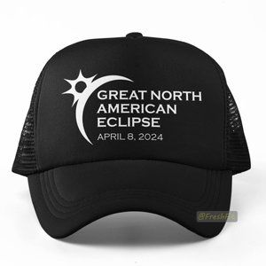 🆕Great North American Eclipse Date Black Foam Trucker Hat Mesh Snapback Cap